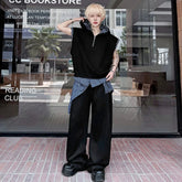 HEYFANCYSTYLE Men's Super Baggy Pants & Sleeveless Hoodie Set | Japanese Streetwear Luxury